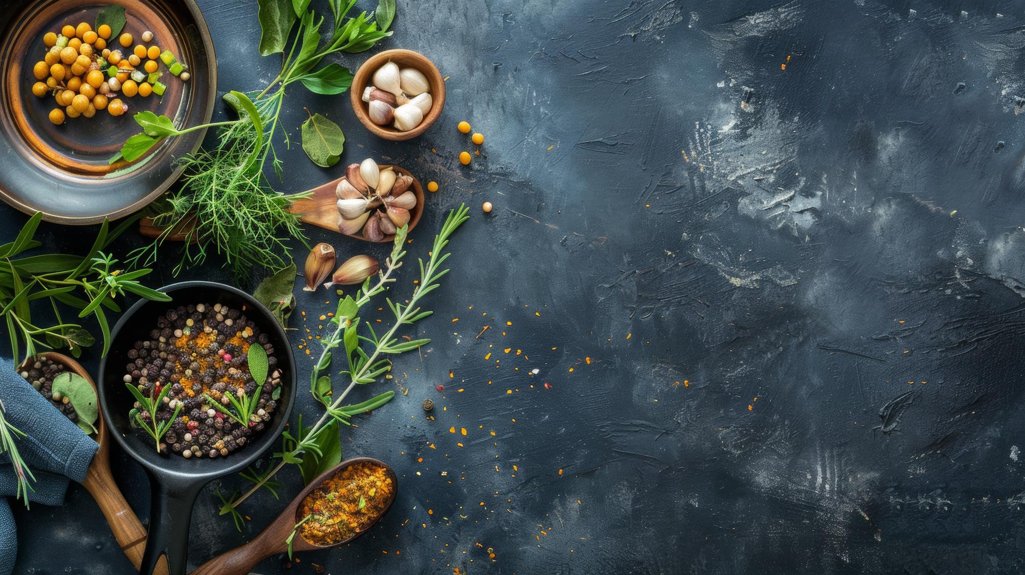 arranged ingredients and herbs