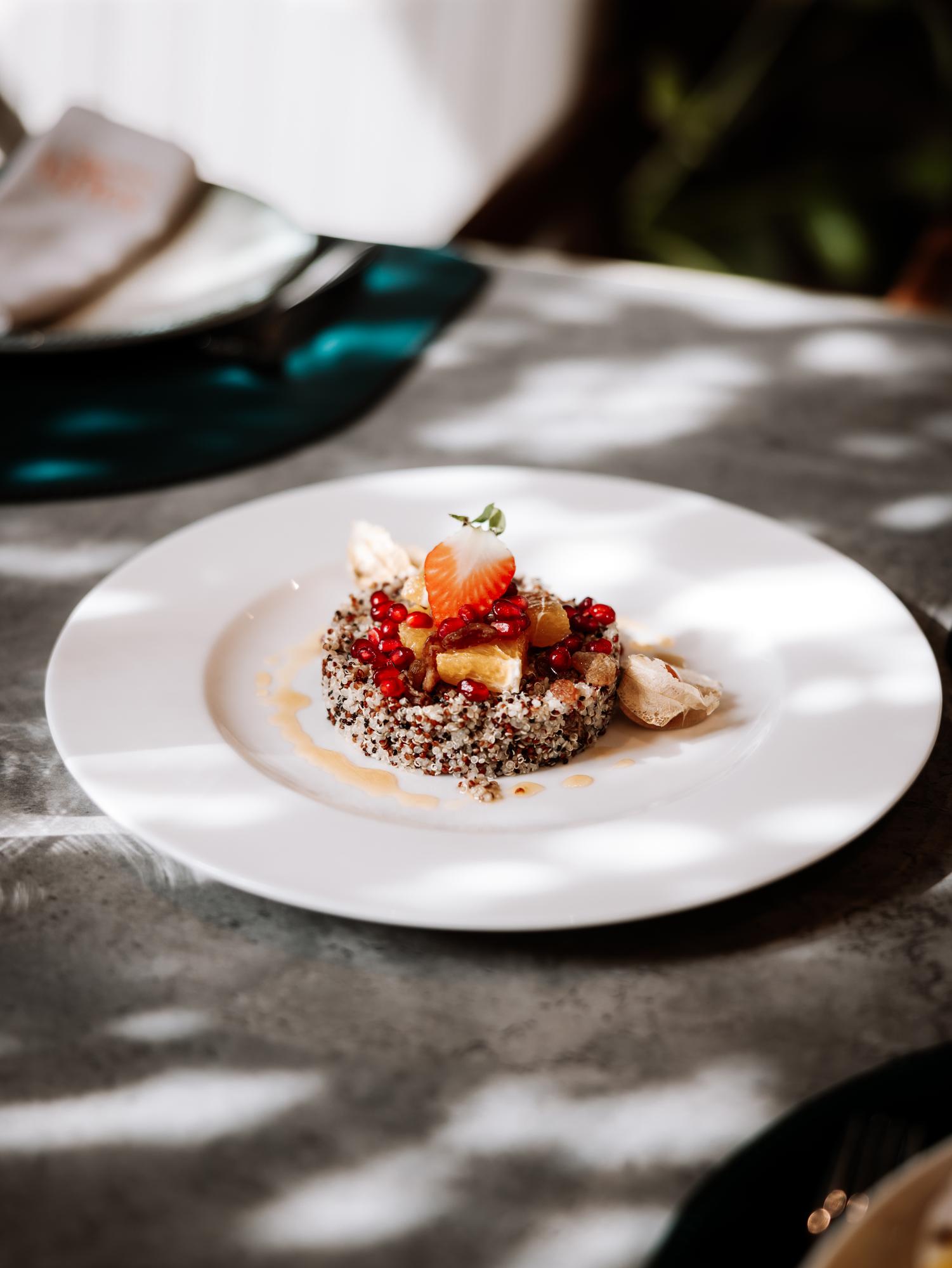 elegant plated dish on table